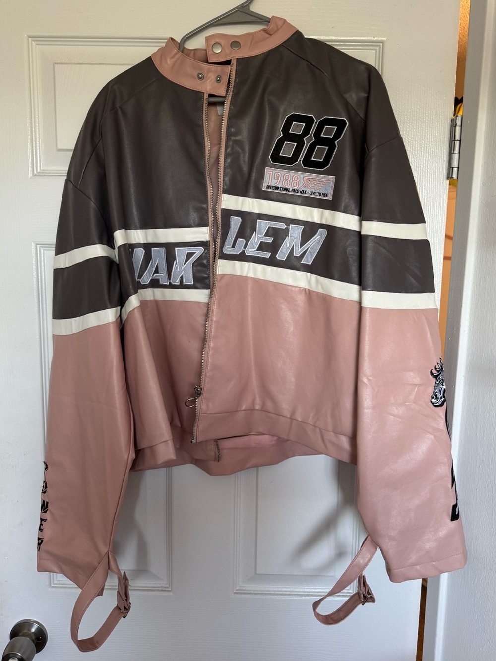 Harlem Babe Faux Leather Jacket - Pink/combo